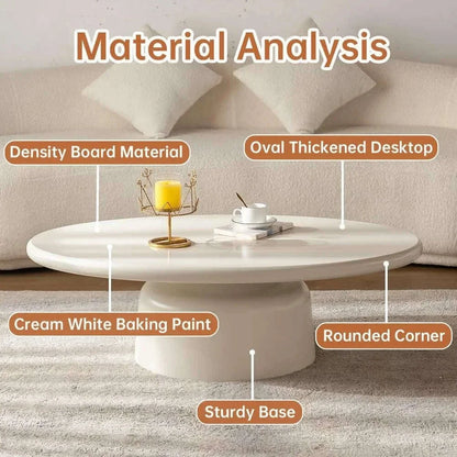 Oval Coffee Table for Living Room Modern Irregular Coffee Table Asymmetrical Unique Center Table (G White 45.7in)