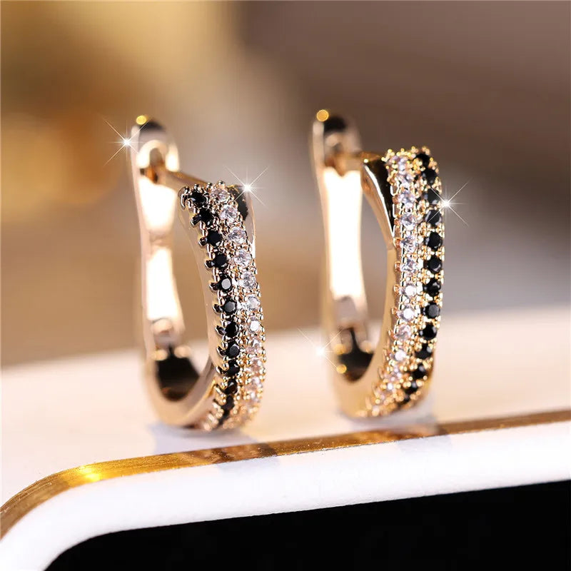 Luxury Female Black White Zircon Stone Clip Earrings Charm Gold Color Wedding Jewelry For Women | Kimlud Luxury Jewelry