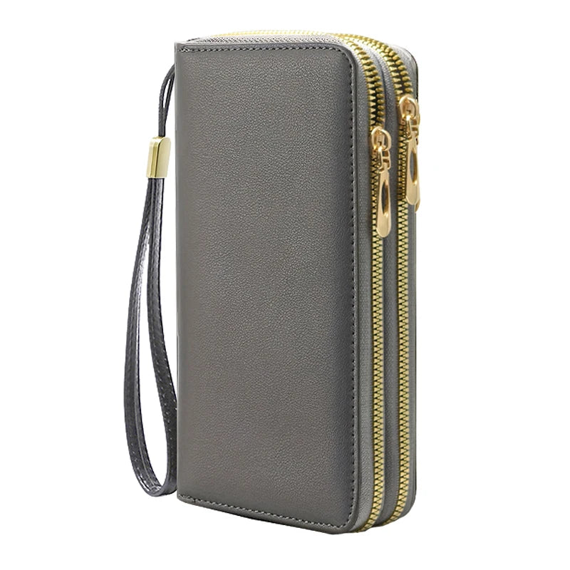 Fashionable RFID anti-theft new women's long wallet with dual zippers, multifunctional credit card bag, coin and change...