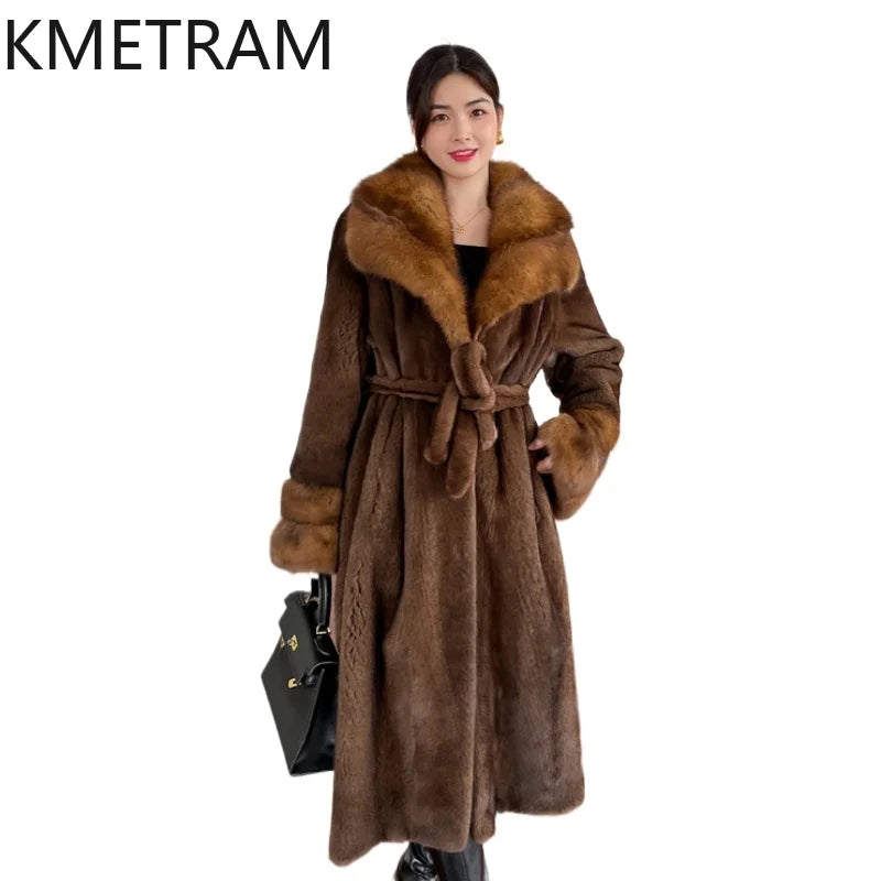 100% Mink Fur Jacket Woman Luxury Sable Collar Long Real Fur Coat Fashion Jackets for Winter Women Clothing 2025 шуба женская