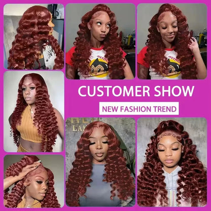Reddish Brown Deep 13x6 HD Lace Frontal Wig Water Wave Human Hair Wig 250 Density For Black Women Wave Human Hair Wigs |...