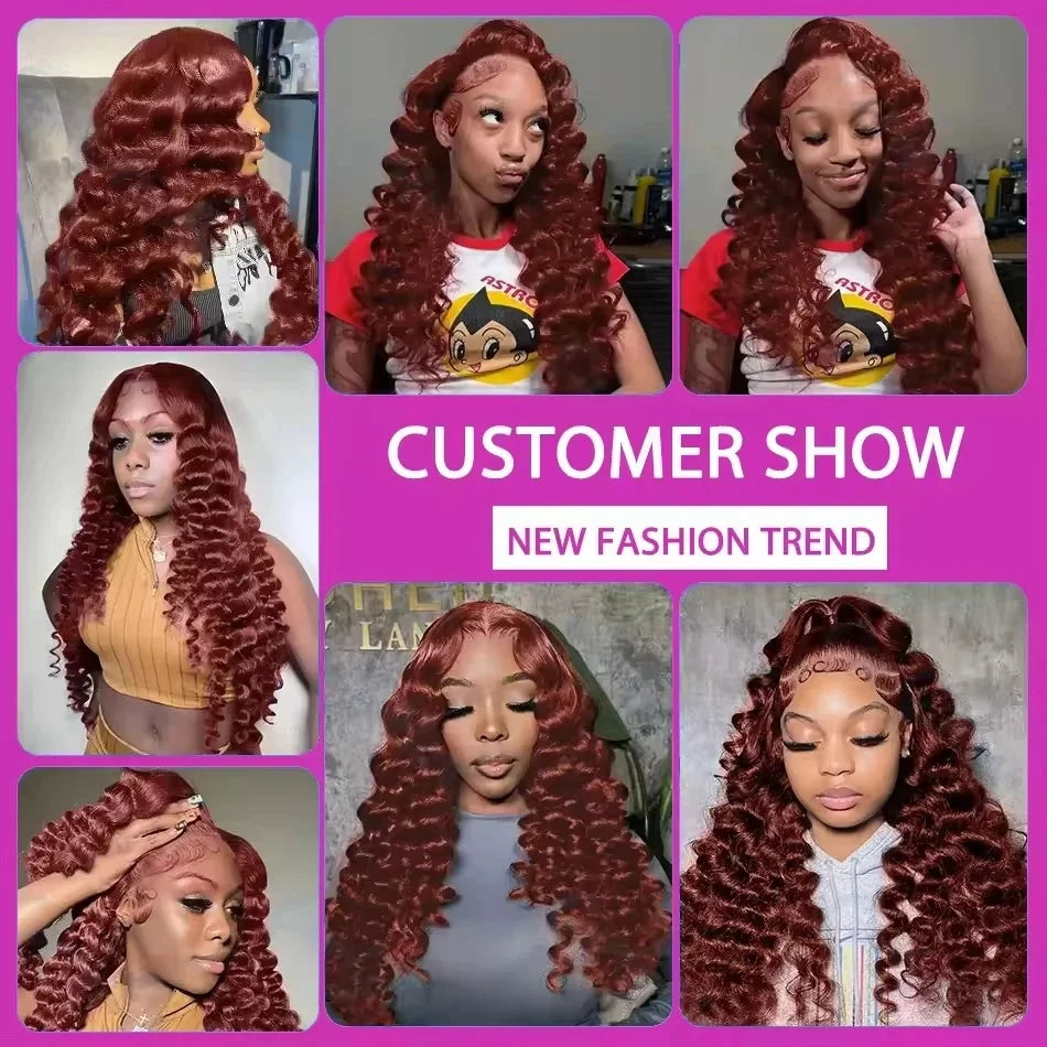 Reddish Brown Deep 13x6 HD Lace Frontal Wig Water Wave Human Hair Wig 250 Density For Black Women Wave Human Hair Wigs |...