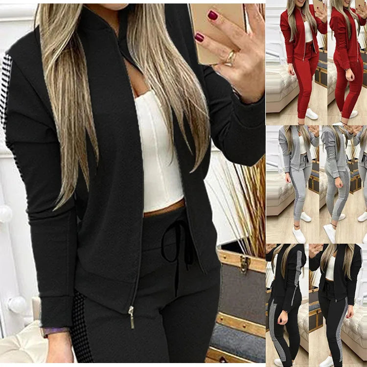 Women's Tracksuit Set Zipper Jacket & Striped Side Jogger Pants Casual Sportswear Two-Piece Outfit 2026 New Fashion |...
