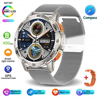 Outdoor Sport Smart Watch Men Compass 400mAh Battery Flashlight Health Monitoring Waterproof Bluetooth Call Smartwatch 2025 New