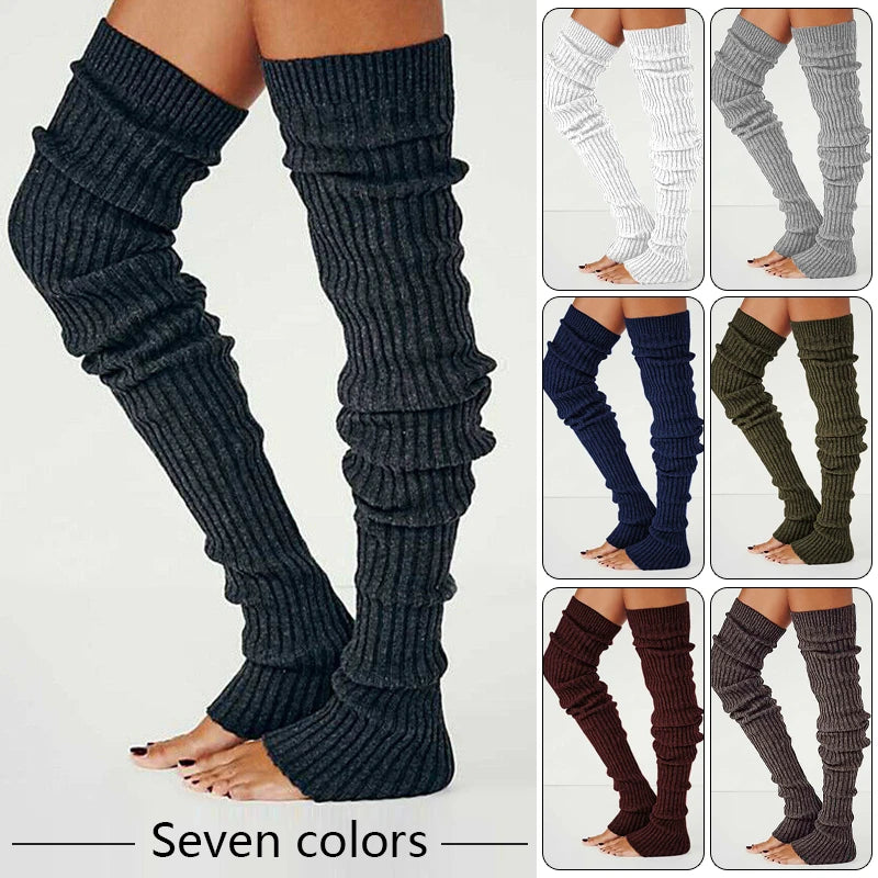 Women Winter Warm Leg Warmers Knee High Socks Girl Boot Topper Sock Warm Foot Cover Skinny Stockings Knitted Crochet Long Socks - Kimlud