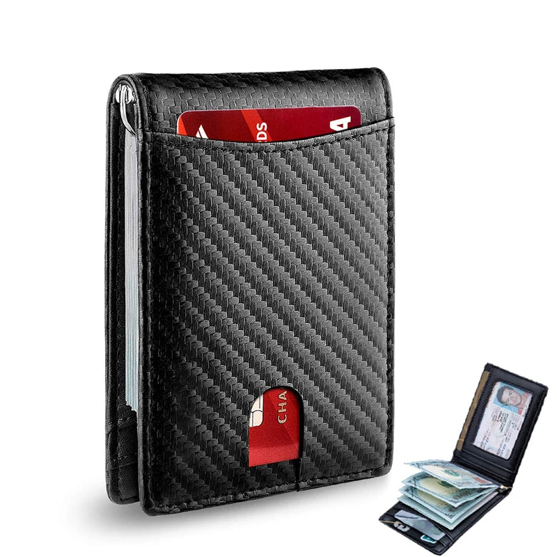 Rfid Leather Men Wallets Money Bag Slim Thin Card Holder Wallet Carbon Fiber Male Small Short Purse Black Billfold Walet Gifts