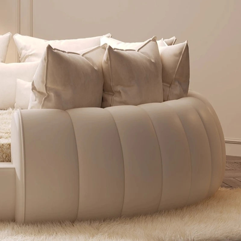 double wedding Round bed modern simple leather apartment queen beds European style base de cama matrimonial home furniture
