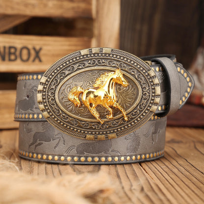 A Western-buckle PU belt suitable for both men and women, a unique and retro brown belt (with perforated nails included)