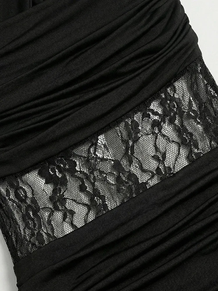 Sexy Sleeveless Halter Lace Patchwork Maxi Dress for Women Black Backless Ruched Elegant Dresses Celebrity Evening Party...