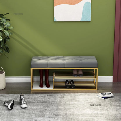 Nordic Iron Shoe Changing Stools Home Living Room Furniture Door Ottomans Light Luxury Cushioned Bench Creative Bed End Stool X - Kimlud