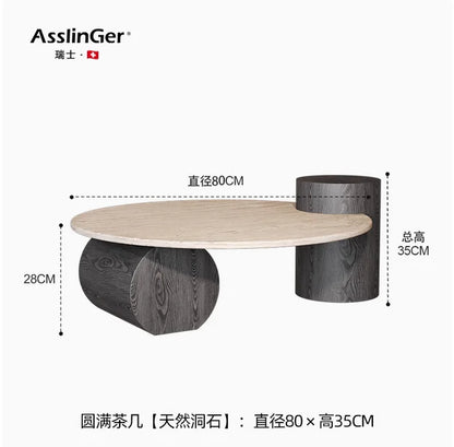 Stone Italian Side Table Nordic Natural Travertine Unique Wood Coffee Table Round Stone Designer Stolik Kawowy Home...