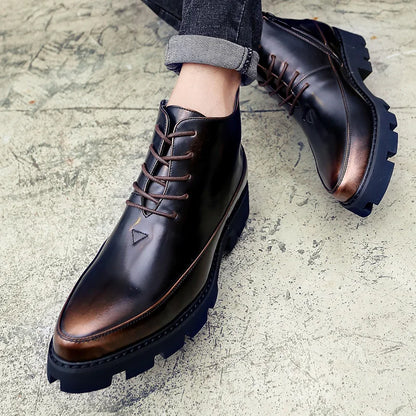 Italian Luxury Brand Winter Snow Boots Leather Ankle Boots Men High Top Platform Motorcycle Boots Botas Hombre Invierno Bottes