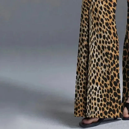 UOOZEE Women High Street Leopard Printed Pants 2025 New Arrivals Casual Loose Split-Front High-Waist Wide Leg Trousers Bottoms