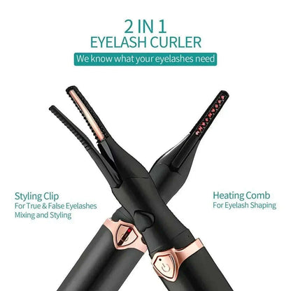 Electric Heated Eyelash Curler USB Rechargeable Eyelashes Quick Lasting Curling Comb&Clip Dual Use Makeup Eyelash Curler