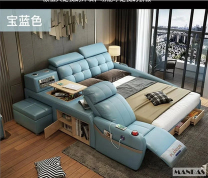 MINGDIBAO Massage Bed with Ultimate Comfort and Genuine Leather Multifunctional Frame - Bluetooth Speaker, Safe Air...