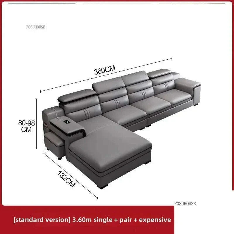 Large Apartment Chaise Leather Sofa Combination Set Modern Light Luxury Living Room Sofas Creative Office Comfortable Large Sofa