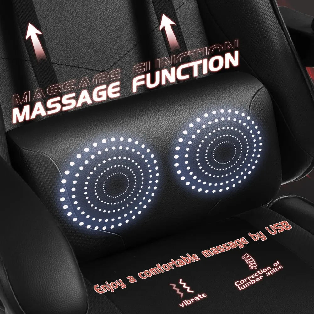 Ergonomic Massage Lumbar Support Gaming Chair with Footrest, 360° Swivel and Height Adjustable Seat for Comfortable Computing
