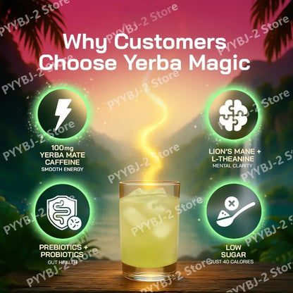 Strawberry Matcha Instant Powder Drink with Yerba Mate & Probiotic Fiber Support Clean Energy Mental Clarity Health Supplement