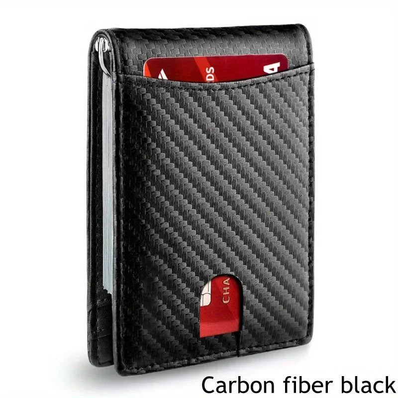 Metal Money Clip Wallet RFID Blocking Slim Card Holder Money Bag Credit Cardholder Carbon Fiber Bifold Smart Wallet for Men
