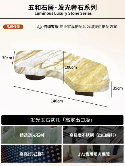 Living room geometric coffee table luminous jade luxury stone white ice jade crescent moon light luxury advanced large flat