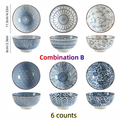 Japanese - style blue and white hand - painted 4.5 - inch ceramic bowl, retro - style rice bowl for home use. | Kimlud...
