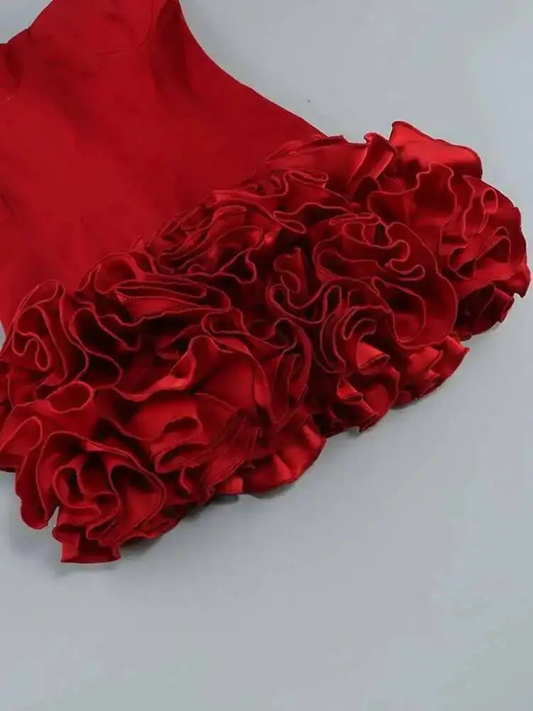 Red Solid Spliced Appliques Slim Backless Short Dresses For Women Strapless Sleevelss Patchwork Lace Up Dress Female Sexy LSW7