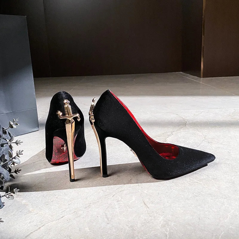 Luxury Designer Women Shoes Exquisite Metal Decoration Pointed Tip High Heels for Woman Elegant French Casual Shoe Zapatos Mujer - Kimlud