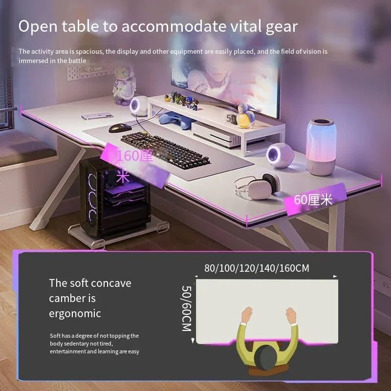 Ergonomic Large Gaming Desk, K-Shaped Gaming Table, PC Gaming Workstation Home Office Desks, Space-Saving, Easy to Assemble