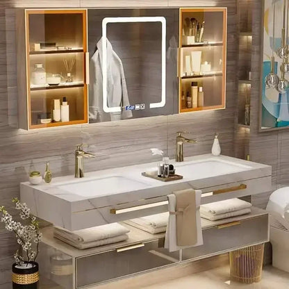 Modern Slate Bathroom Cabinet with Smart Mirror Ceramic Double Washbasin Bathroom Vanity Cabinets Under Sink Bathroom Furniture - Kimlud