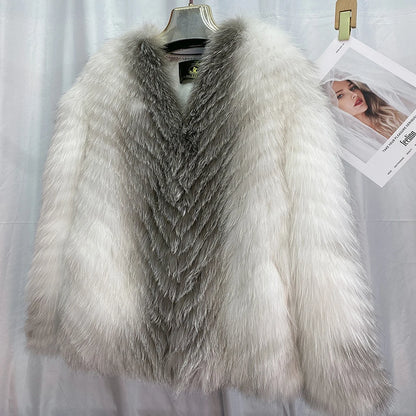 2025 New Imported Silver Fox Young Style Fox Fur Korean Style Fur Coat Women's Short Style Small Clip leather craft