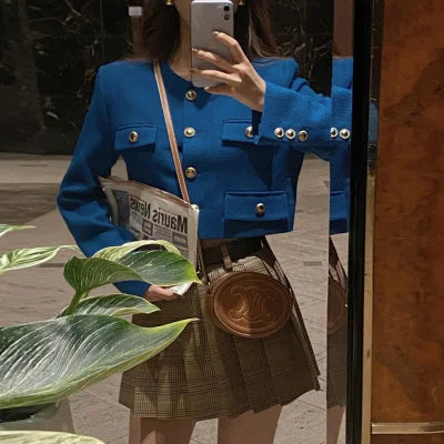 Chic ort Outerwear Women's Springtime Ele round Ne Loose Long Sve Top Faionable Design Sense Commute Sle Coat