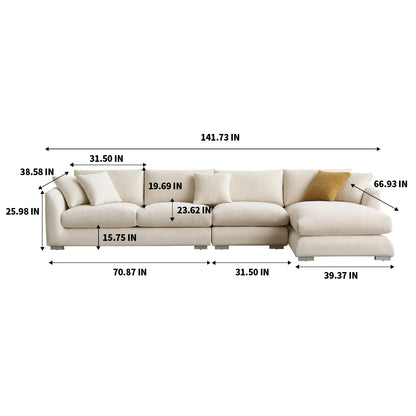 Cloud Down Filled Chaise Sofa Living Room Sofa L-shaped Recliner Sofa Comfortable Cloud Sofa Linen Sofa Removable...
