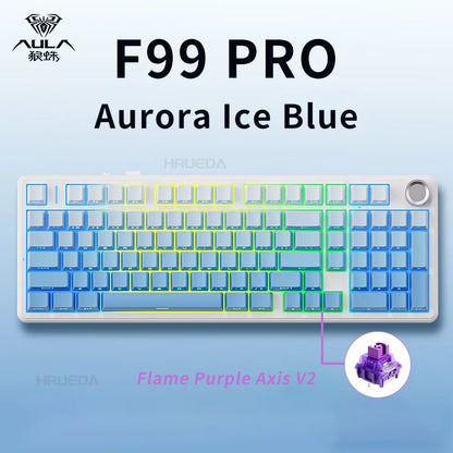 Aula F99 Pro Mechanical Keyboard Bluetooth 5.0/2.4g Wireless/Wired 100 Keys Pbt Keycaps Hot Swap Gasket Customized Game Keyboard