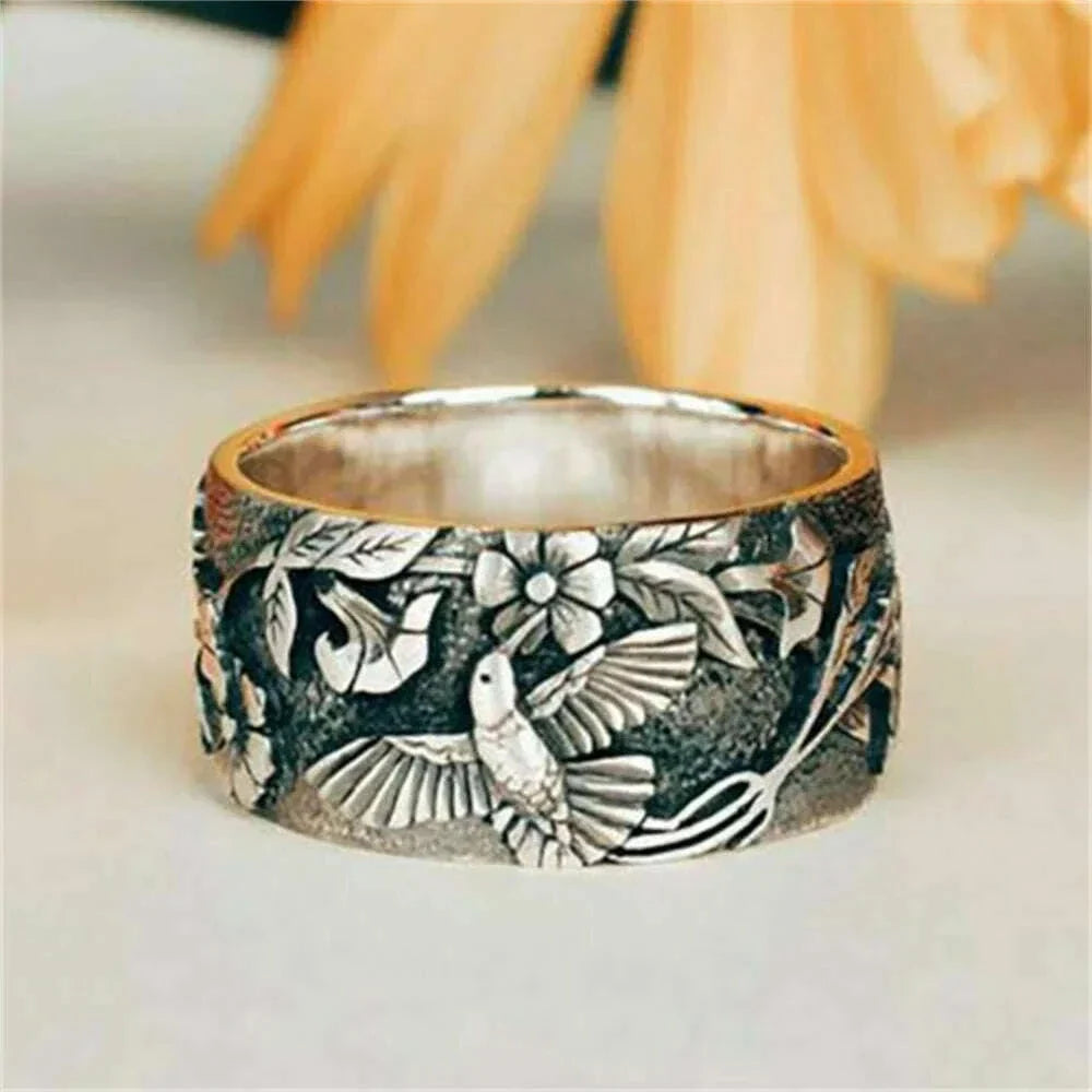 French Retro Flower Bird Ring For Women Fashion Simple Jewelry Accessories Wholesale