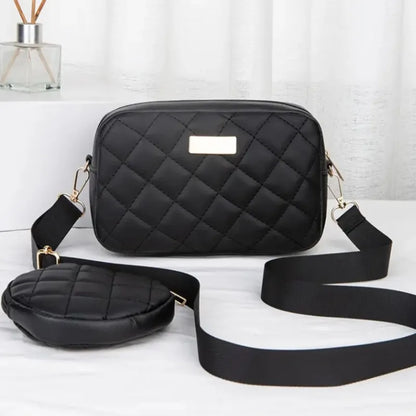 Two Piece Set Chic Quilted Women Crossbody Bag with Detachable Mini Purse Fashion Shoulder Bag for Women Casual Daily Ladies Bag - Kimlud