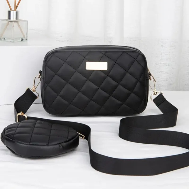 Two Piece Set Chic Quilted Women Crossbody Bag with Detachable Mini Purse Fashion Shoulder Bag for Women Casual Daily Ladies Bag - Kimlud