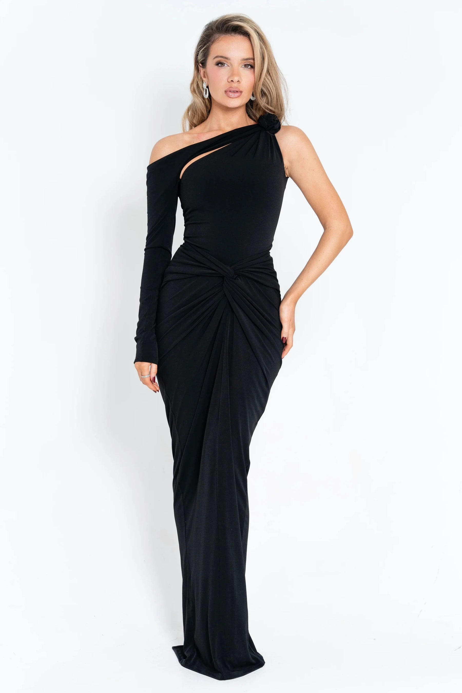 Kimlud Dresses - Articat Elegant Single Sleeve Irregular Hollow Out Bodycon Party Club Evening Dress Women Sexy Fold Spring/S