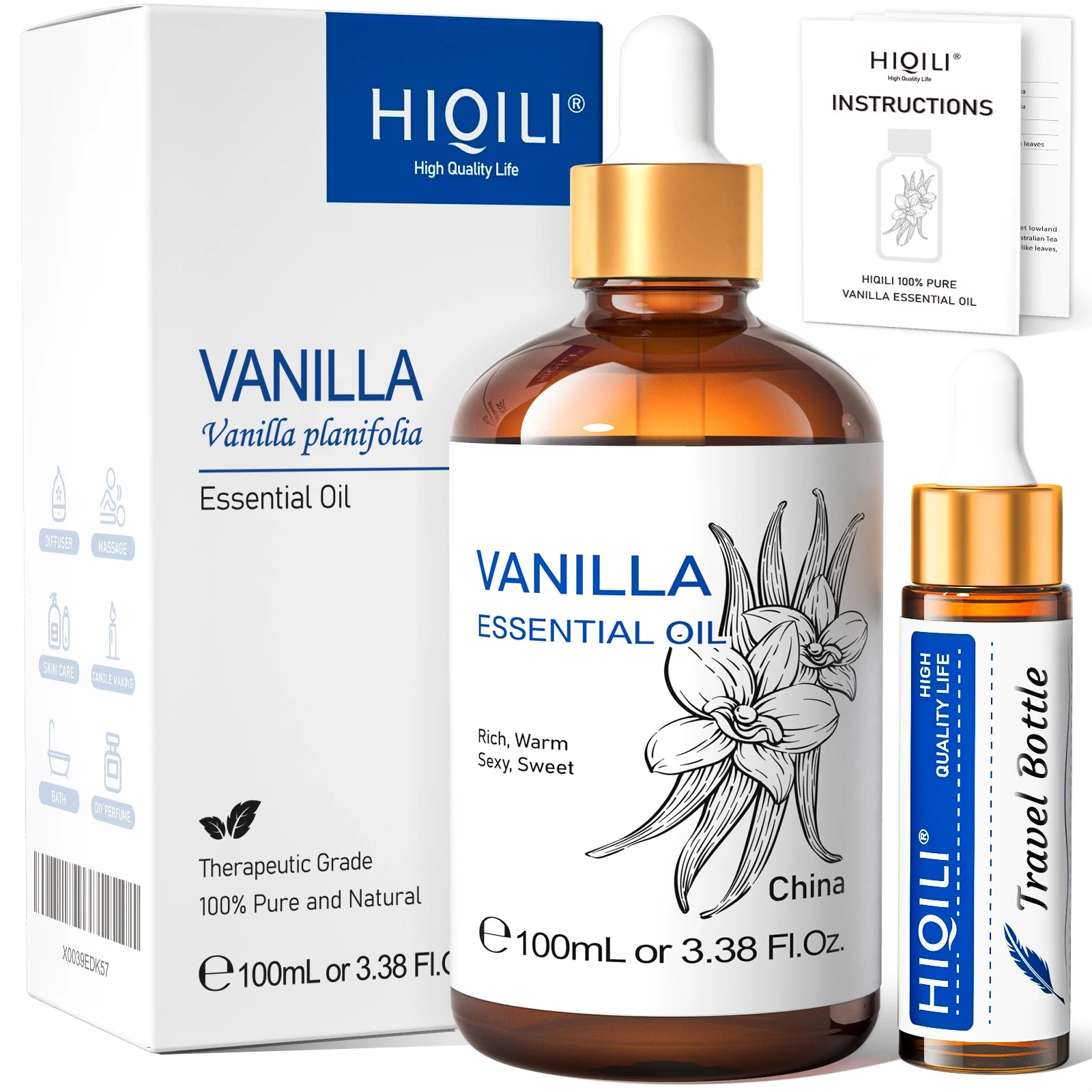 HIQILI 100ML Pure Sandalwood Essential Oil Lavender Jasmine Eucalyptus Peppermint Ylang Ylang Frankincense (Choose Scent)