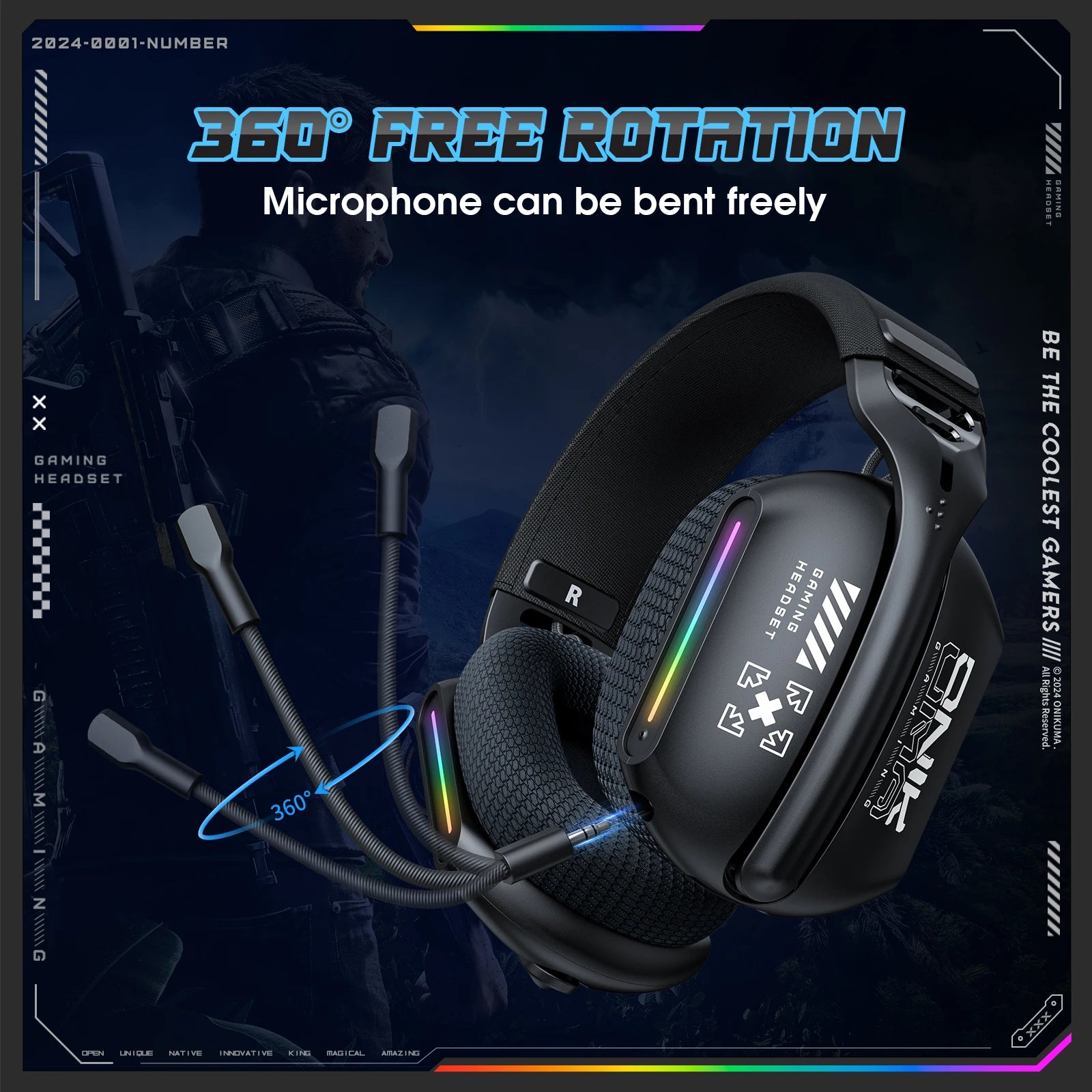 ONIKUMA GT808 2.4GHz Wireless Gaming Headset Noise Cancelling Earphone Headset For PS5 PS4 PC Mac Gaming Headphones With Mic RGB