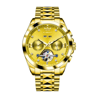 Men's Automatic Mechanical Watch with Tourbillon Waterproof Luminous Stainless Steel Strap Luxury Multi-Functional Timepiece
