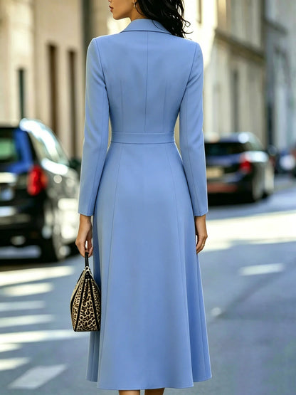 Fashionable Long Dress Elegant Solid Color Casual Slim Autumn Winter Commuting Style Long-sleeved Double-breasted Waist...