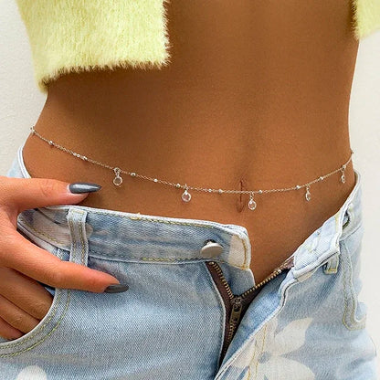 Sexy Double Layer Colorful Stone Chain for Women Crystal Butterfly Waist Bead Belly Chain Belly Belt Summer Beach Body Jewelry - Kimlud