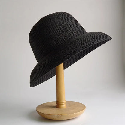 New Summer Sun Hats Ladies Solid Plain Elegant Wide Brim Hat Female Round Top Panama Floppy Straw Beach Hat Women |...