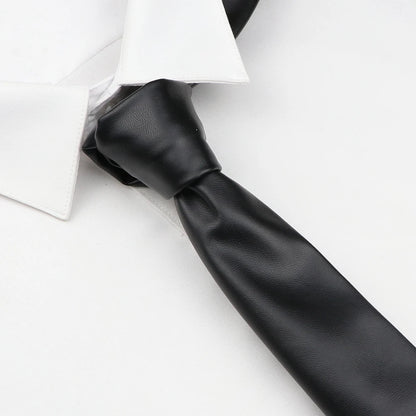 Men's New Novelty PU Leather Ties Casual Solid Colorful Red Black Blue Pink PU Neckties Necktie Wedding Business Suit...