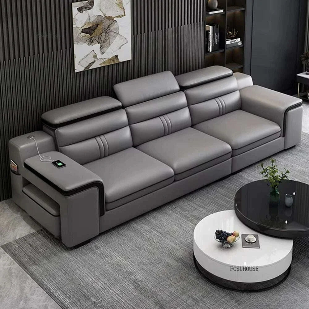 Large Apartment Chaise Leather Sofa Combination Set Modern Light Luxury Living Room Sofas Creative Office Comfortable Large Sofa