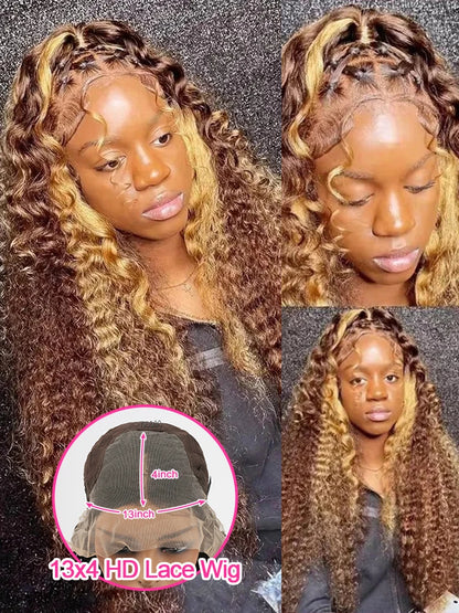 Vietnamese Curly Wigs Highlight Ombre Wear and Go Glueless Wig Human Hair Deep Wave Frontal Wigs 13x4 13x6 HD Lace Frontal Wigs