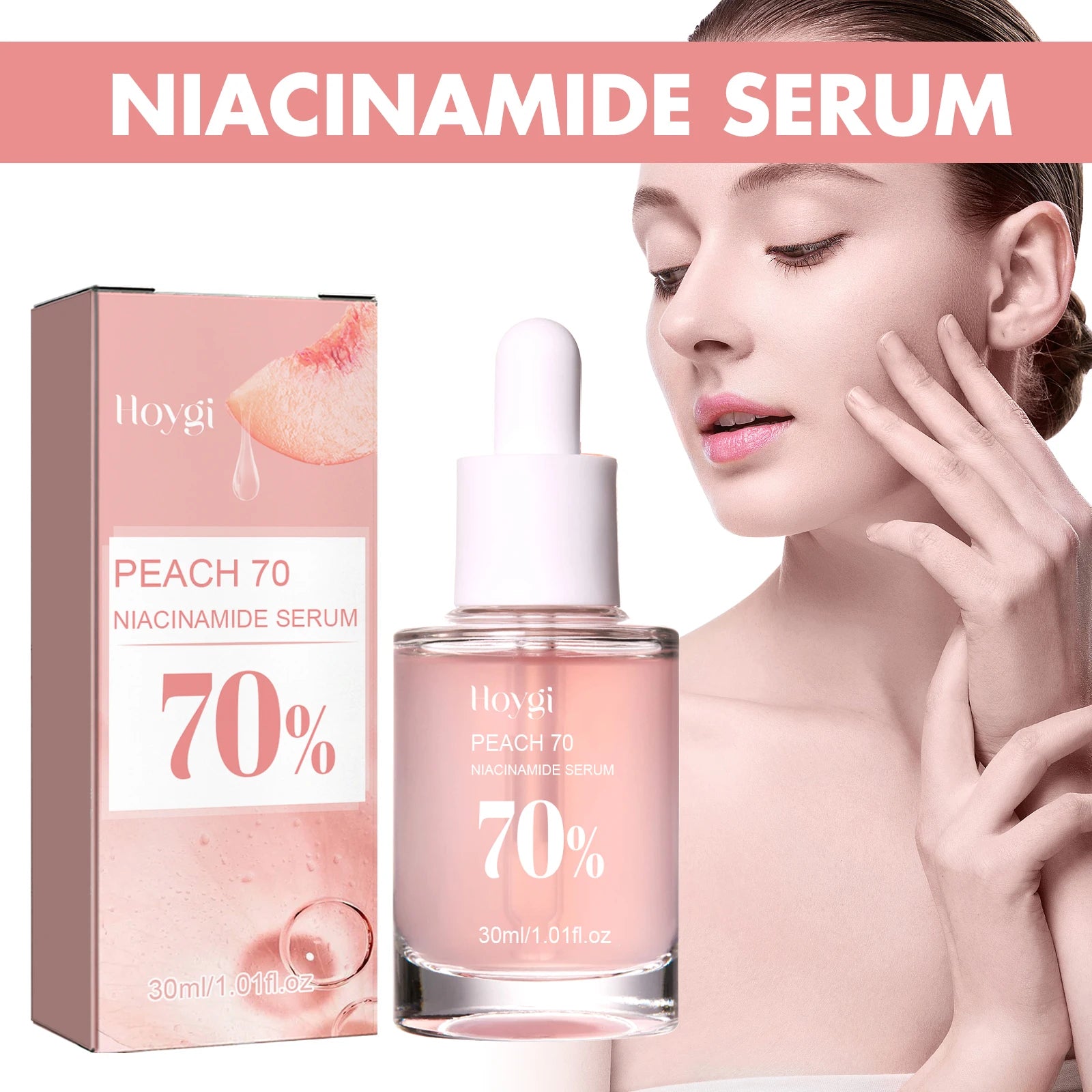 Peach 70% Niacinamide Facial Serum Fade Melanin Moisturzing Shrink Pores Smooth Brightening Skin Care Dark Spot Remover Serum