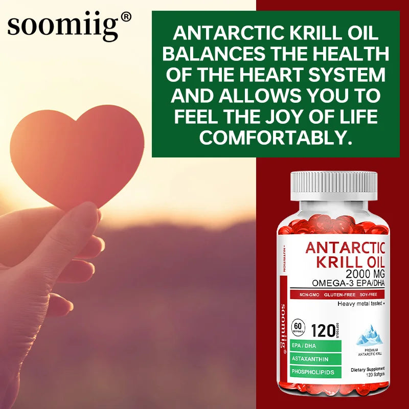 Antarctic Krill Oil - Supports Brain,Cardiovascular,Joint,Eye & Skin Health - Omega-3 EPA, DHA, Astaxanthin - 120...