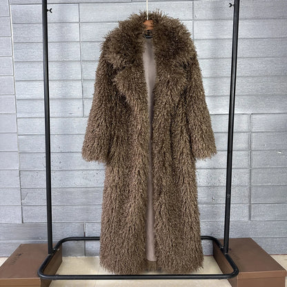 2025 Winter New Colorful Women's Furry Coat Rose Pink Faux Fur Coat Suit Collar Autumn Winter Thick Cardigan Long...