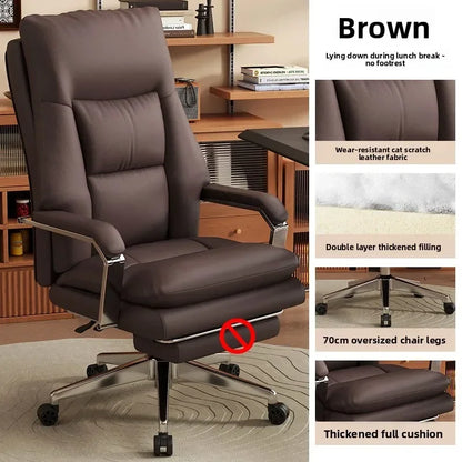 Leather Boss Chair Office Chair Recumbent Back Study Chair Ergonomic Home Computer Chair